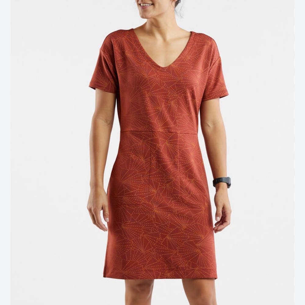 Title Nine Deep Pockets Dress Sashiko XS Knee Length Stretch Brown